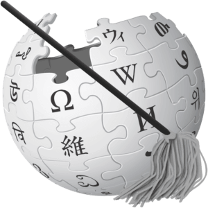 Logo Wikipedia avec un balai.