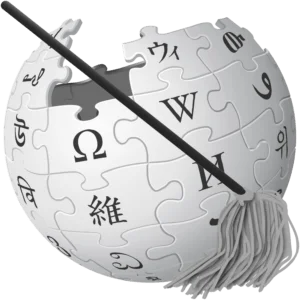 Logo Wikipedia avec un balai.