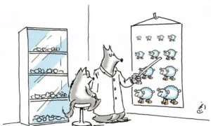 Dessin humoristique de Pascal Melan représentant un petit loup chez un ophtalmologue.