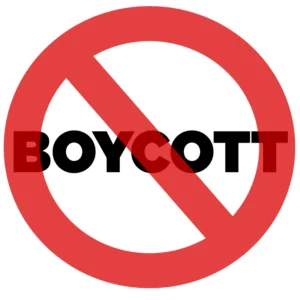 Panneau d'interdiction avec le mot "boycott".
