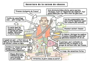 Dessin satirique contre la chasse réalisé par Jérôme Henriques.