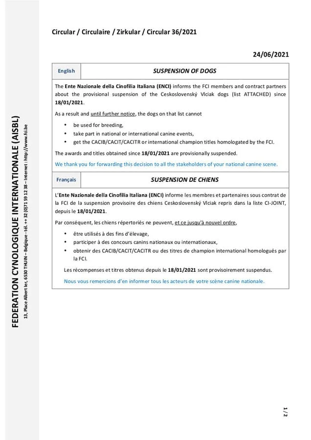 circulaire 36-2021 FCI page 1