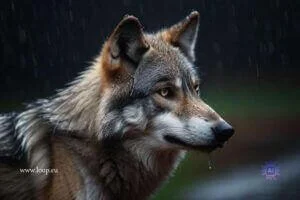 Illustration d'un loup sous la pluie.