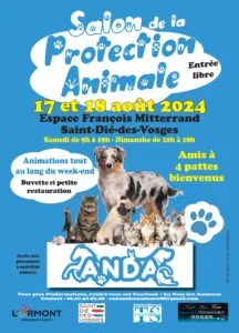 Affiche du Salon de la Protection Animale, les 17 et 18 août 2024, à Saint-Dié-des-Vosges.