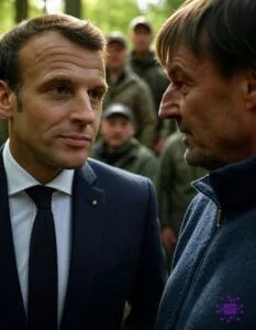 Deux hommes discutant en extérieur, en costumes.